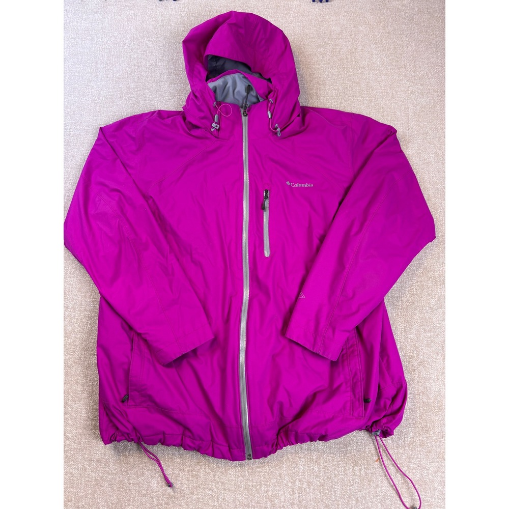 Columbia Womens Omni-Tech Rain Jacket Magenta Purple Hooded Shell Size 3X